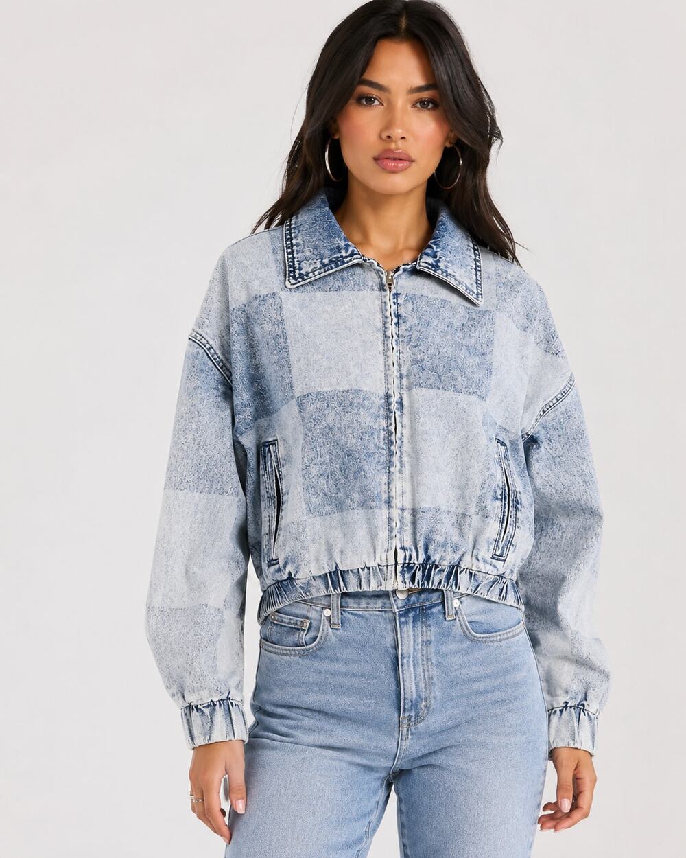 NWT Boohoo Patchwork Acid Wash Denim Zip Jacket Women’s Size 4 Y2K